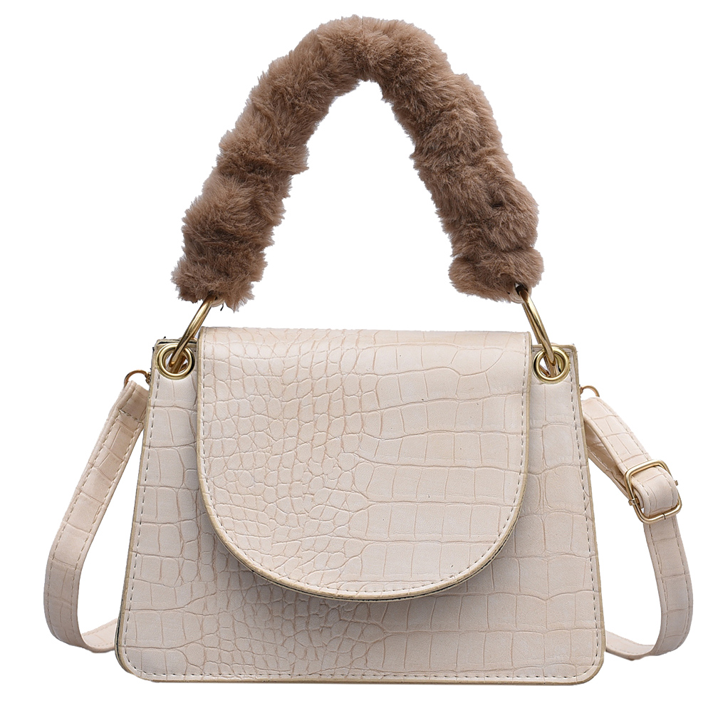 

Retro PU Alligator Shoulder Purse Women Plush Handle Messenger Bag -White, 501 Original