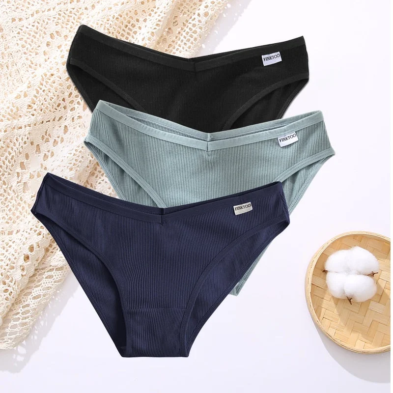 FINETOO 3PCS/Set Lingerie Sexy Women Cotton Panties Underwear Female Underpants 8 Solid Color Soft Woman Briefs Intimates M-XL