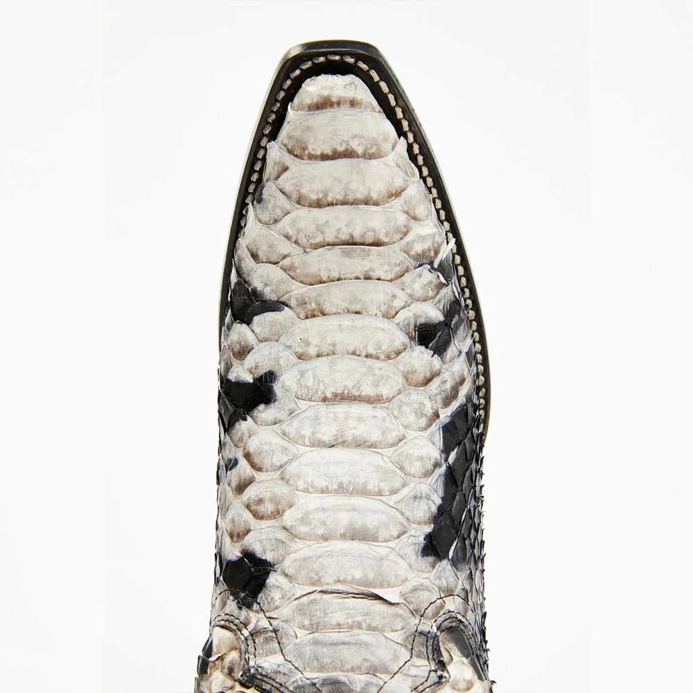 Black Snip Toe Python Western Knee-High Boots with Chunky Heels