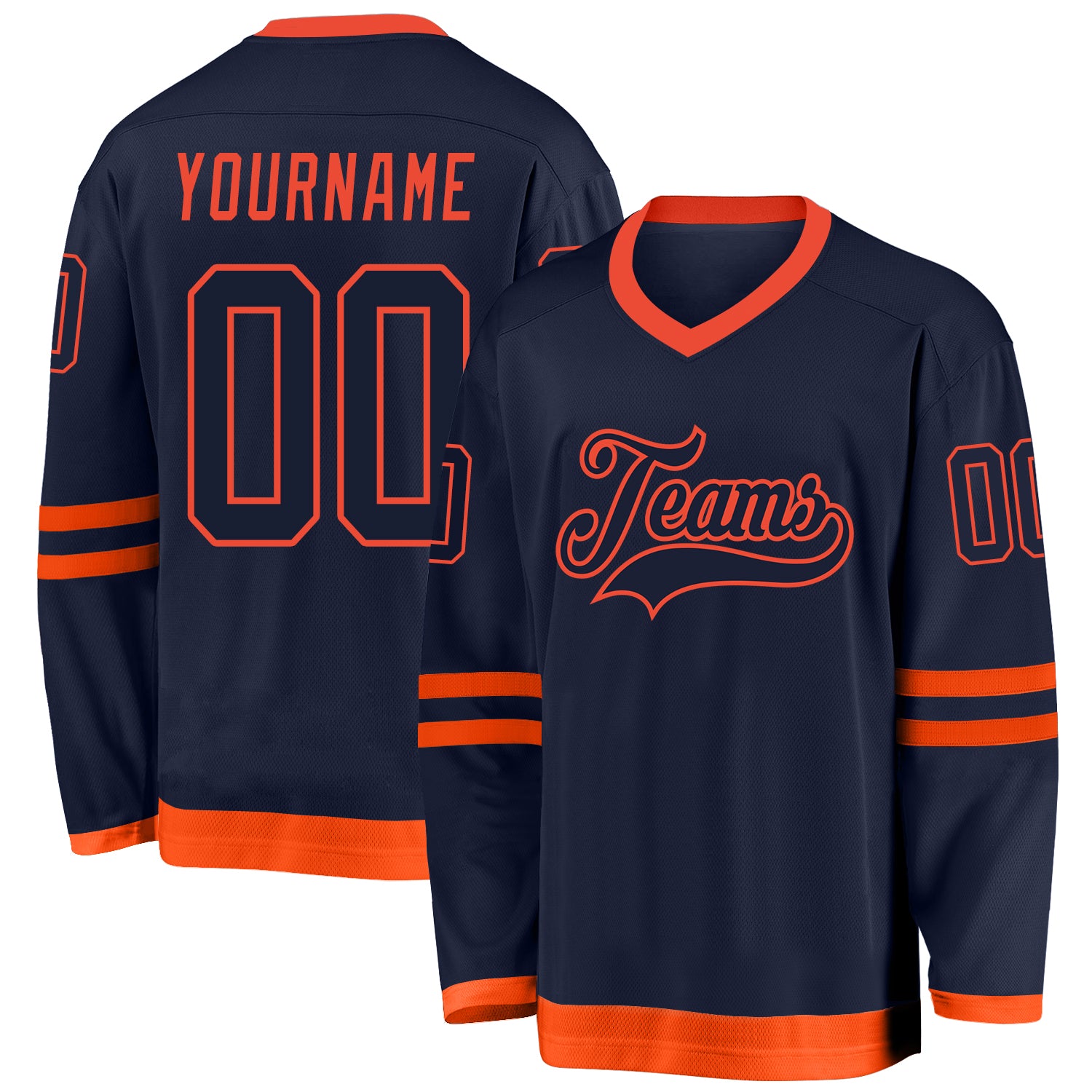 Custom Navy Navy-Orange Hockey Jersey | captainssportss.com