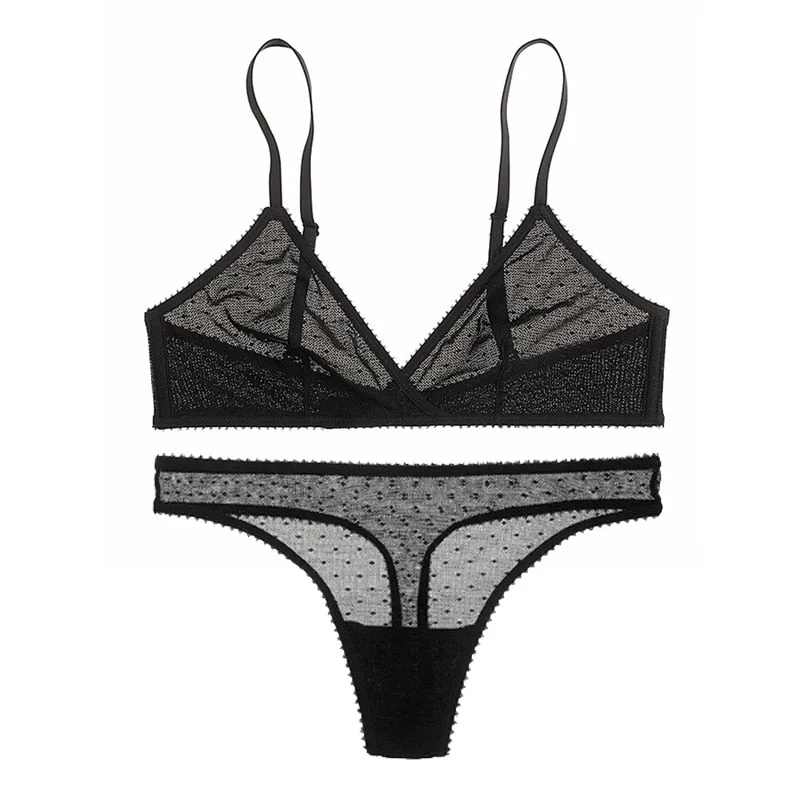 Sexy Bra and g String Thong Set for Women See Through Bra Sets Wireless Sex Bralette Ladies Lace Lingerie Intimates Underwear