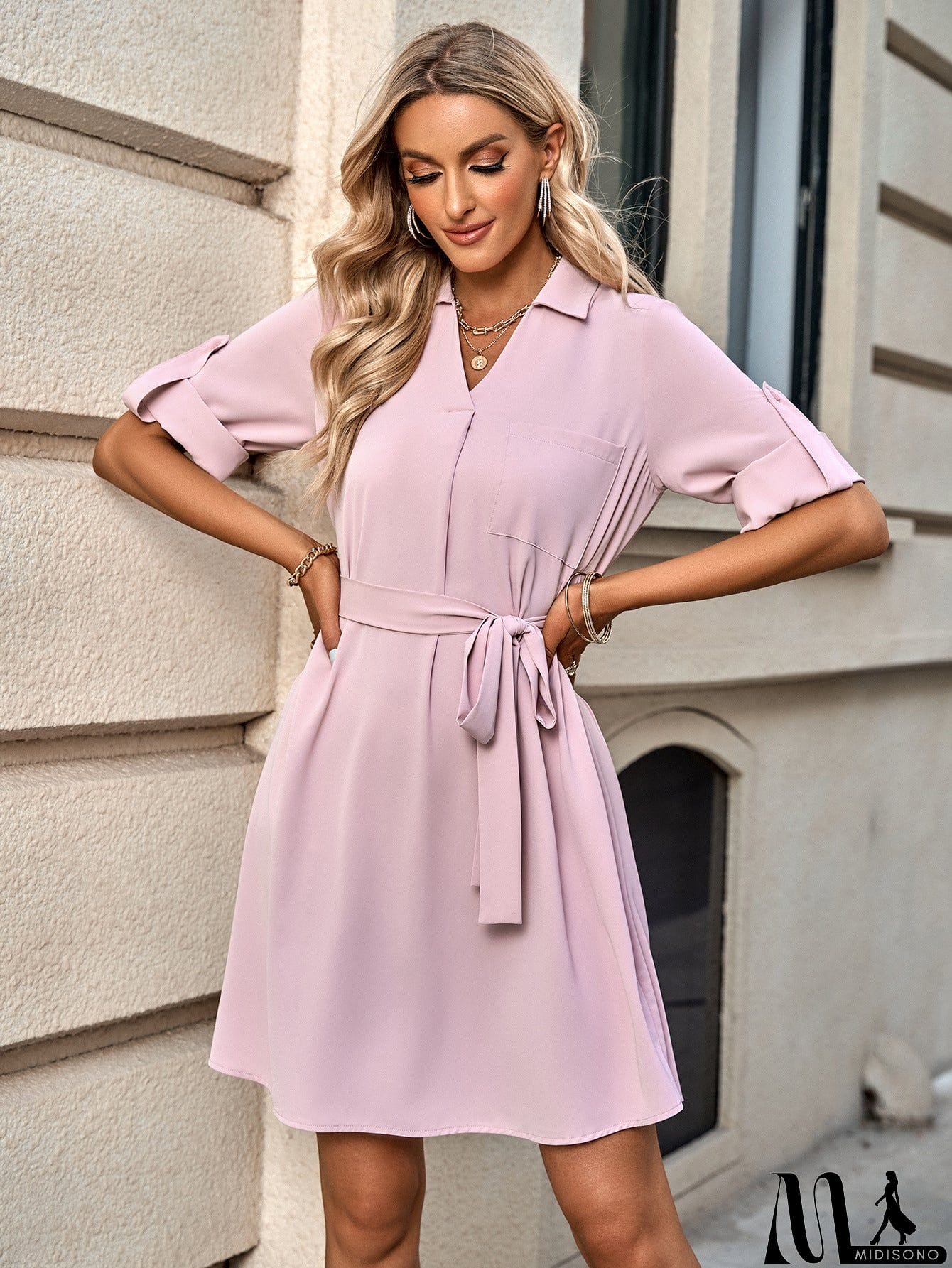 MidiSono - Johnny Collar Tie Belt Dress