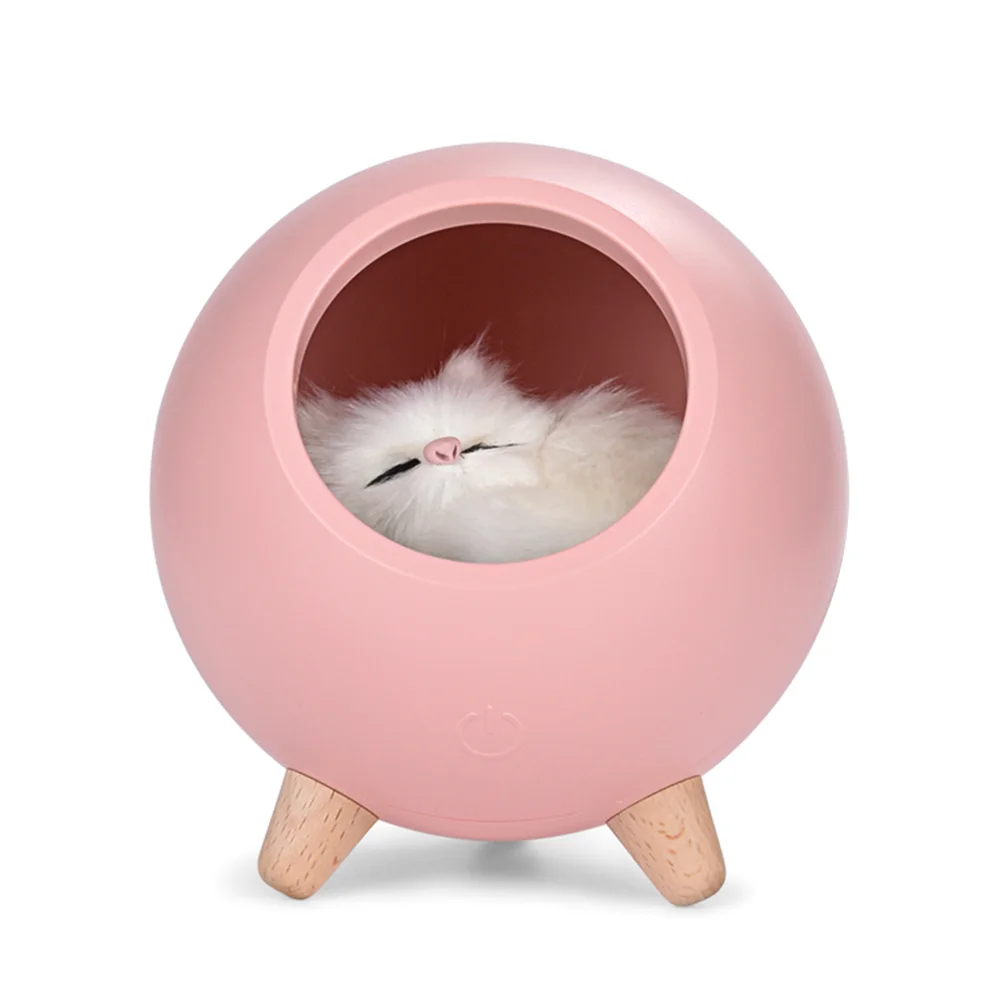 Cute Touch Dimming Kitten Night Light Bedside Charging Lamp Decor (Pink)