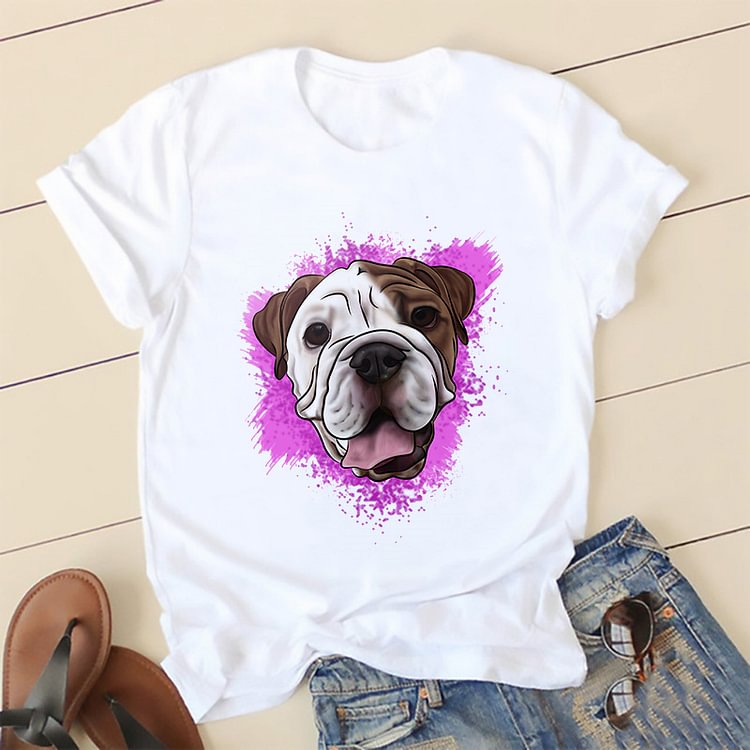 Women's Cute Dog Graffiti T-shirt Large Short Sleeve