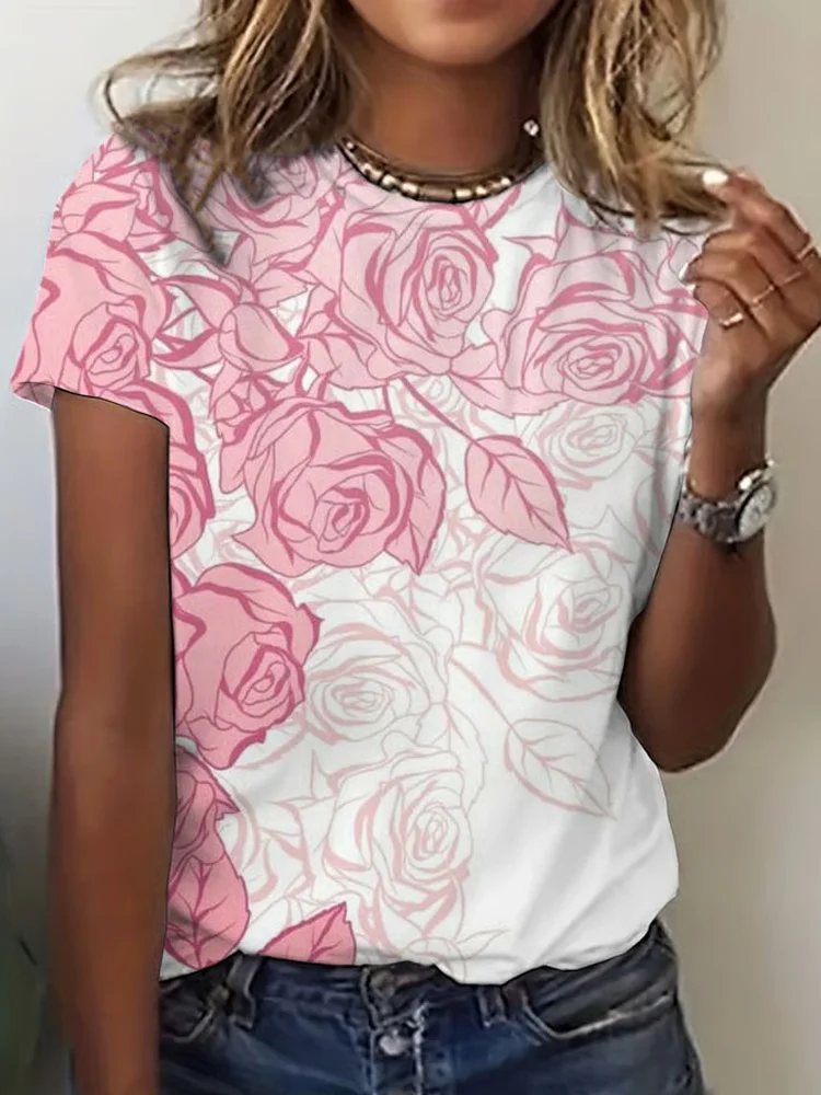 Women's Breast Cancer Awareness Floral Print T-shirt