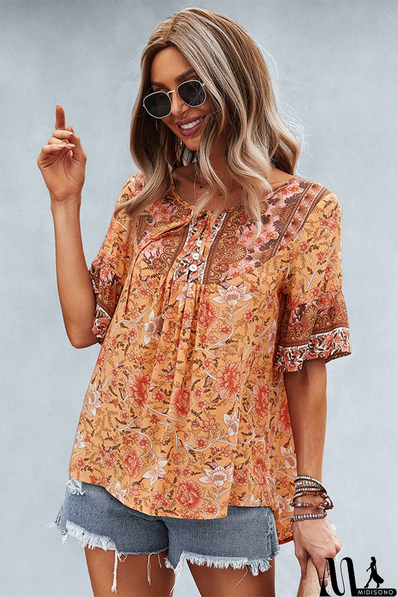 MidiSono - Floral Bliss Short Sleeve Top