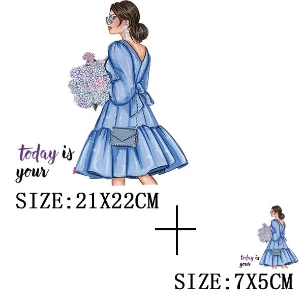 Fashion Girls Thermal Sticker On T-shirt DIY A-levels Iron On Transfer For Clothing Pretty Lady On Woman Clothes Patch Appliqued