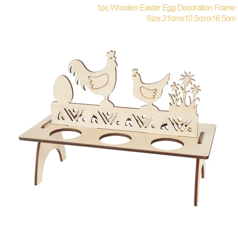Easter Decoration for Home Wooden Easter Egg Holder Shelves DIY Craft Handmade Ornaments Kids Gift Happy Easter Party Decor 2022