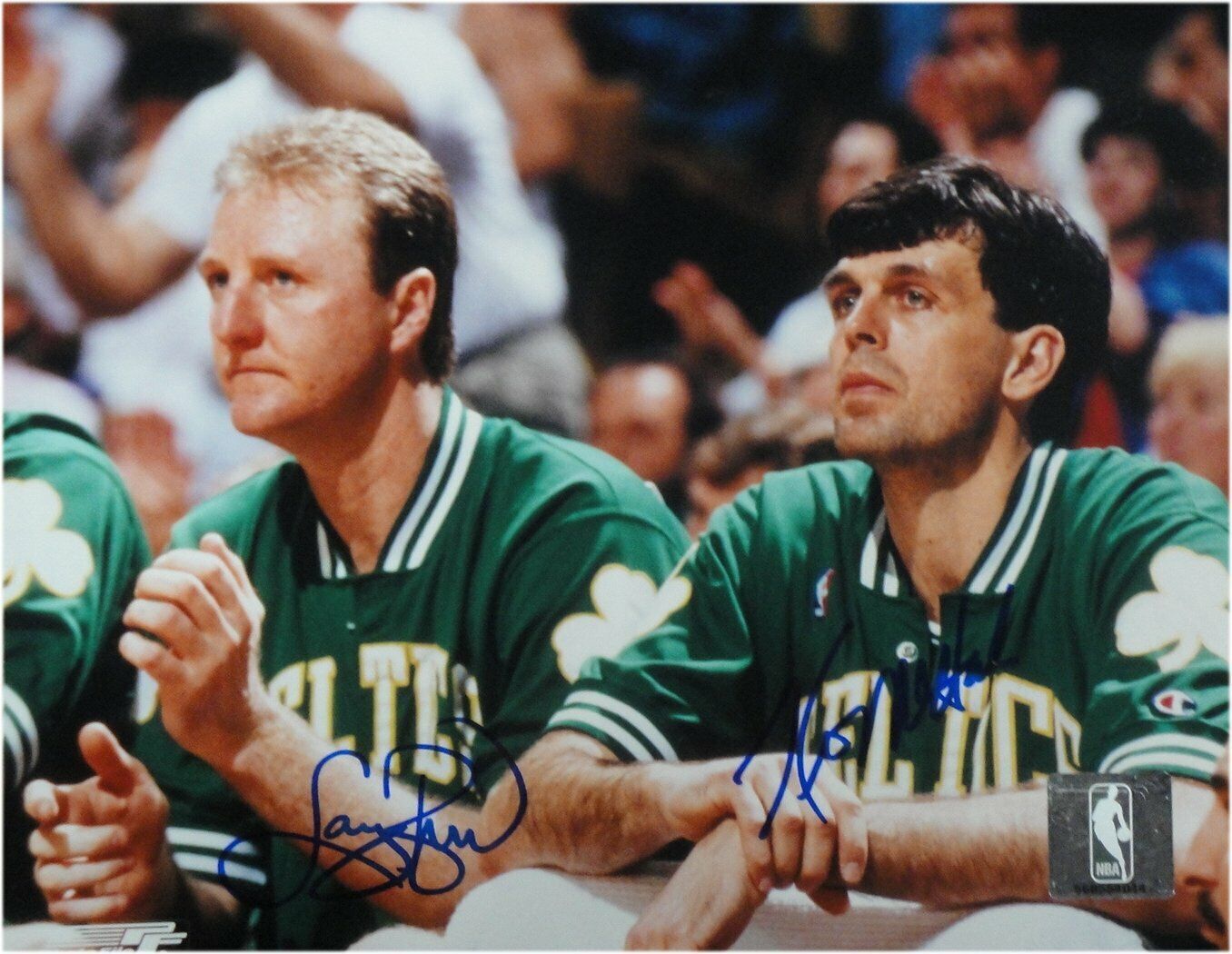 Larry Bird Kevin McHale Dual Signed Autographed 8x10 Photo Poster painting Celtics Bench JSA