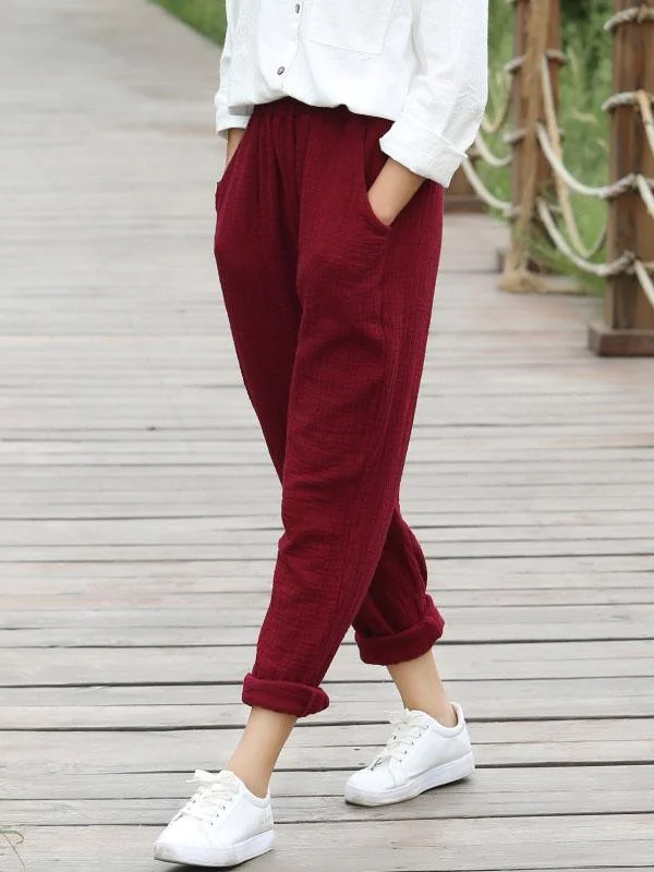5 Colors Roomy Ramie Cotton Casual Pants