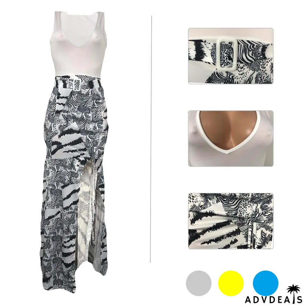 Women Summer Sleeveless V-Neck Print Pleated Dress