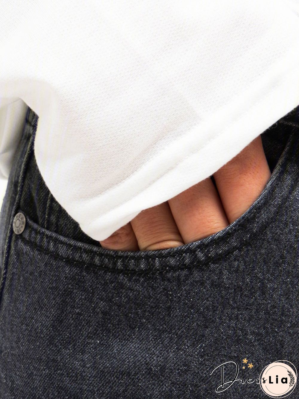 Blue Denim Plain Casual Pants