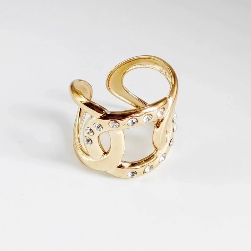 Minimalist Streetwear Leaves 304 Stainless Steel Titanium Steel Rhinestones 18K Gold Plated Inlay Open Rings