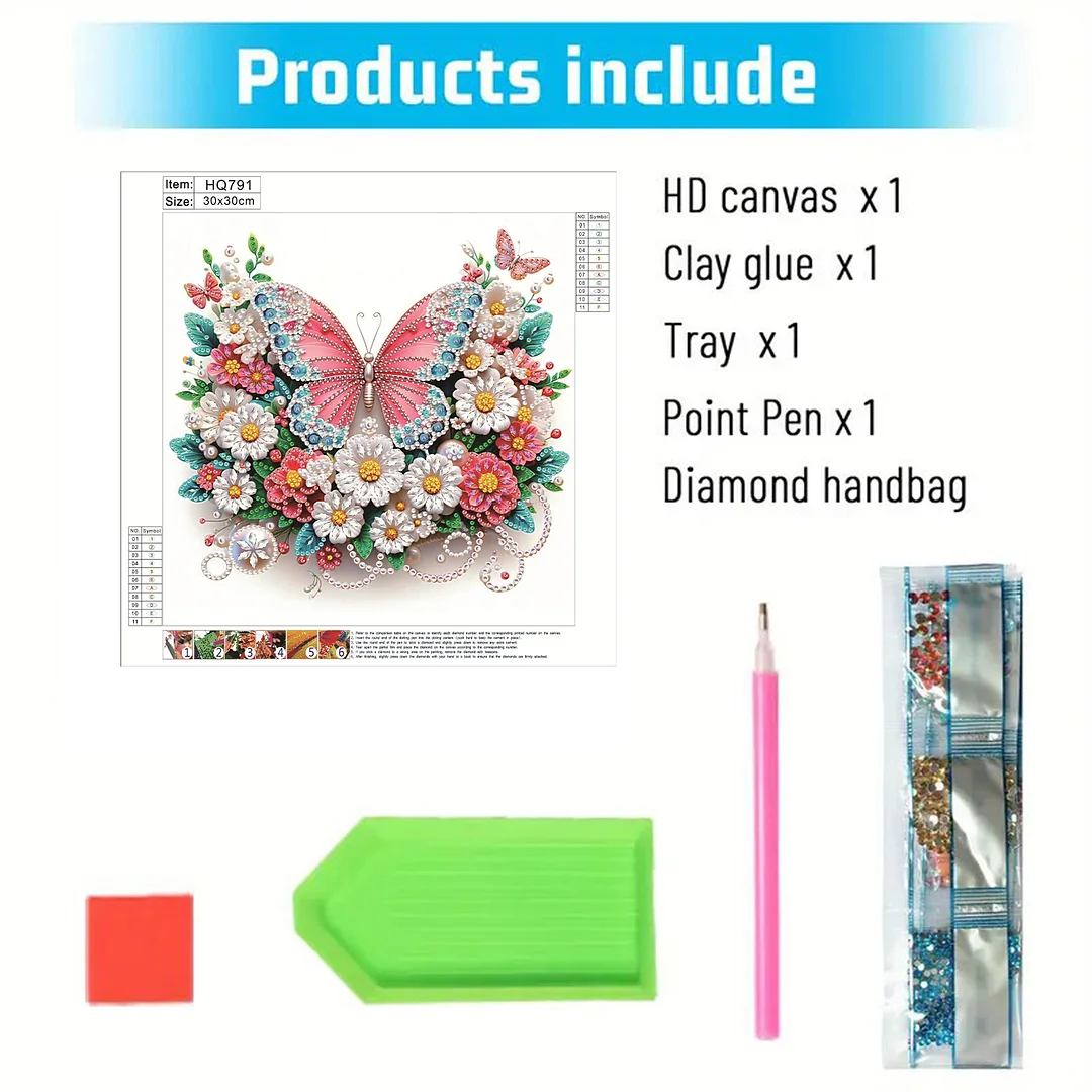 Pink Butterfly - Partial Special Shaped Drill Diamond Painting Kits (Canvas|30*30cm)