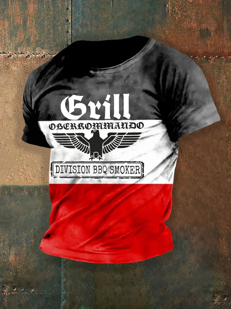 Herren-Reichs grill meister bedrucktes Kurzarm-T-Shirt