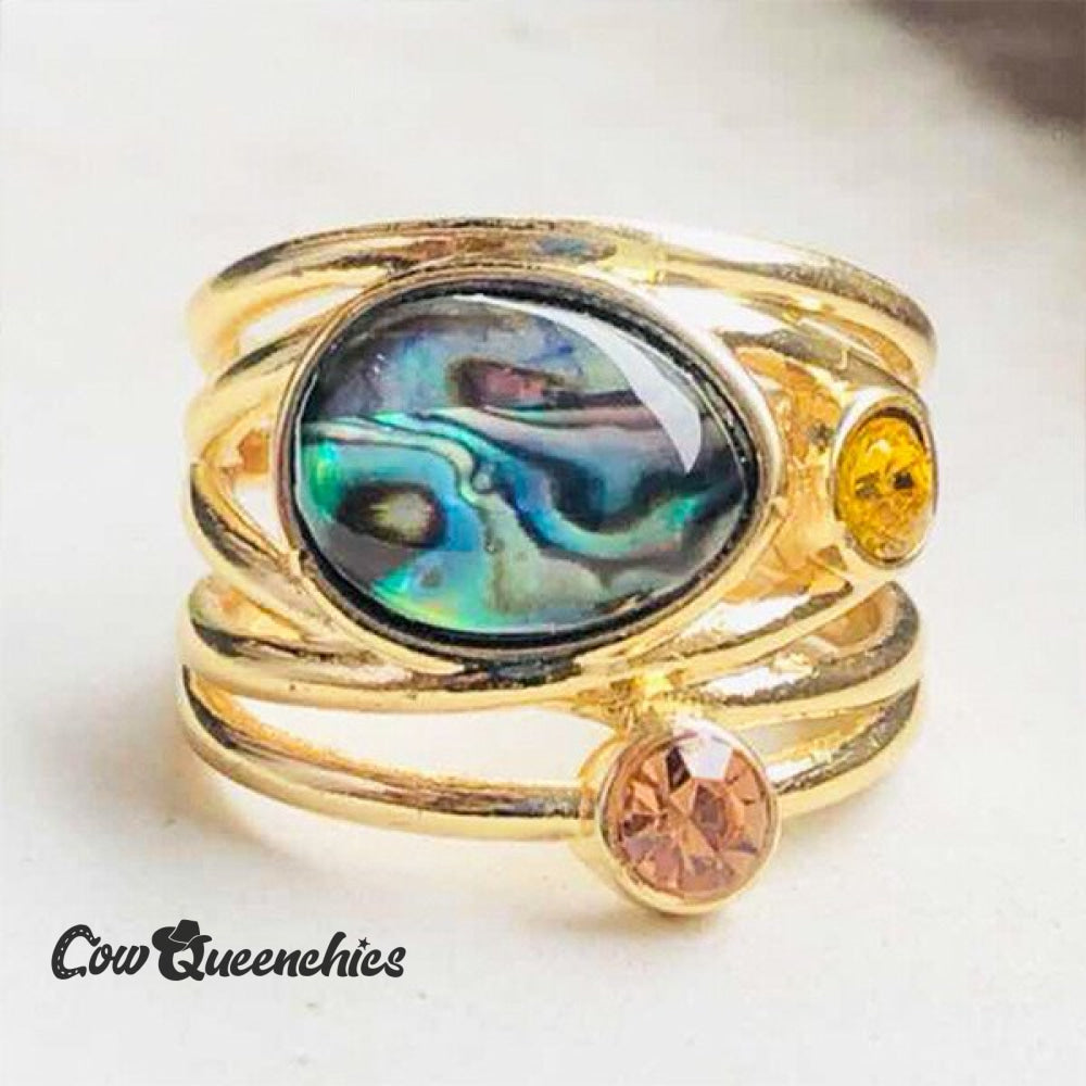 Boho Abalone Shell Gold Ring Us6