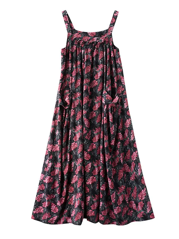 Women Summer Artsy Floral Shirred Ramie Dress QW1043 main image 0