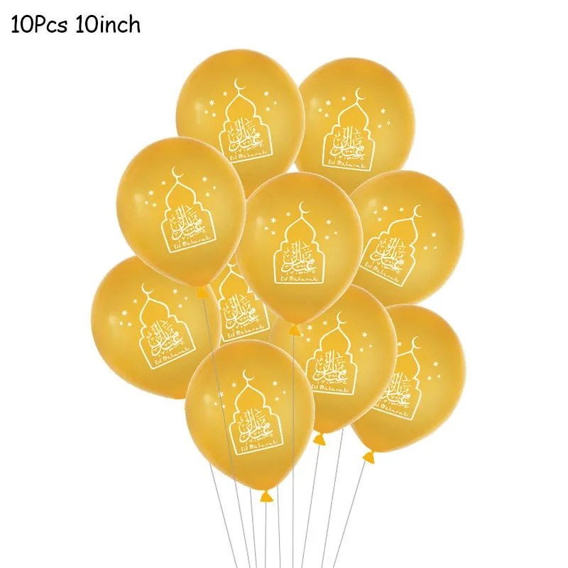 10Pcs EID MUBARAK Balloons Decor Ramadan And Eid Decoration Muslim Hijab Islamic Decor Muslim Ramadan Mubarak Party Supplies