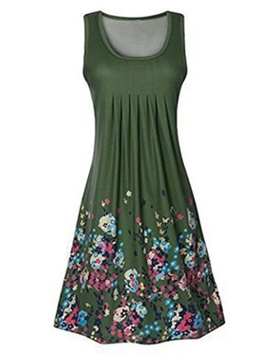 Fashion Printing Sleeveless Casual Floral Dress