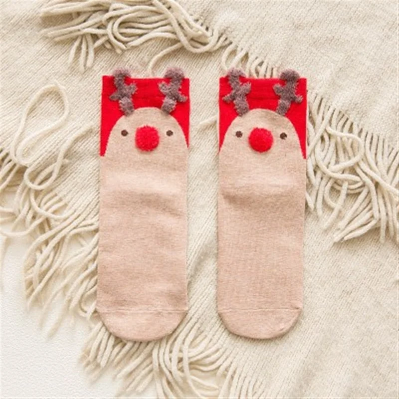 1 Pair Women Socks Casual Winter Christmas Socks David's Deer Cotton Cartoon Keep Warm Cute Lady Girls Sock Christmas Gift 2021