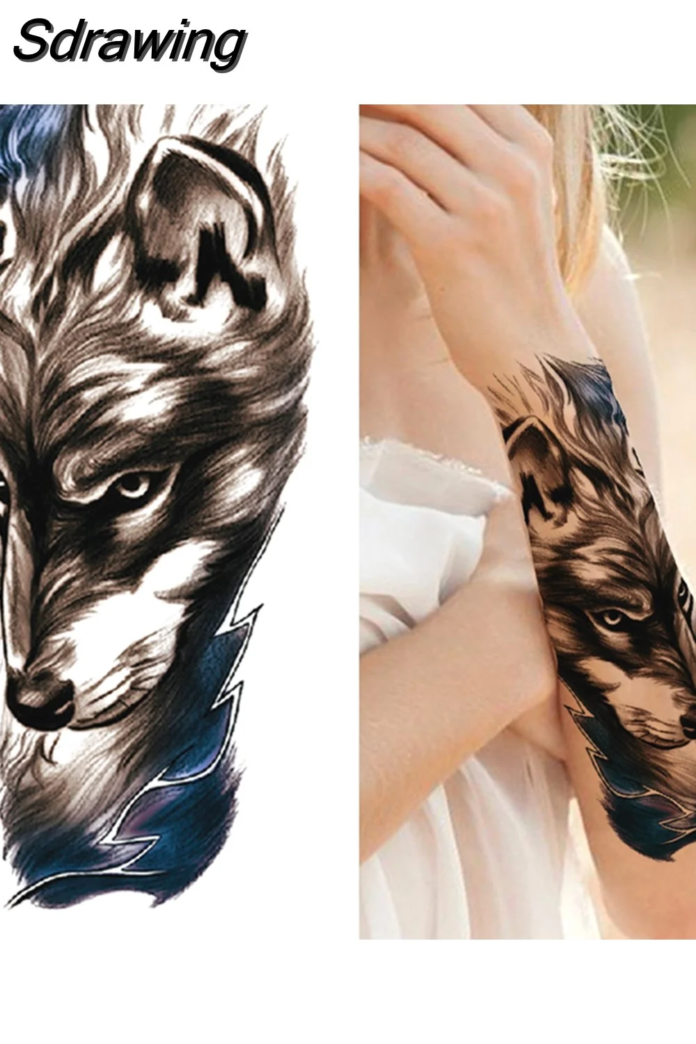Sdrawing Forest Tattoo Sticker For Men Women Children Tiger Wolf Death Skull Temporary Tattoo Fake Henna Skeleton King Animal Tatoo 430-0