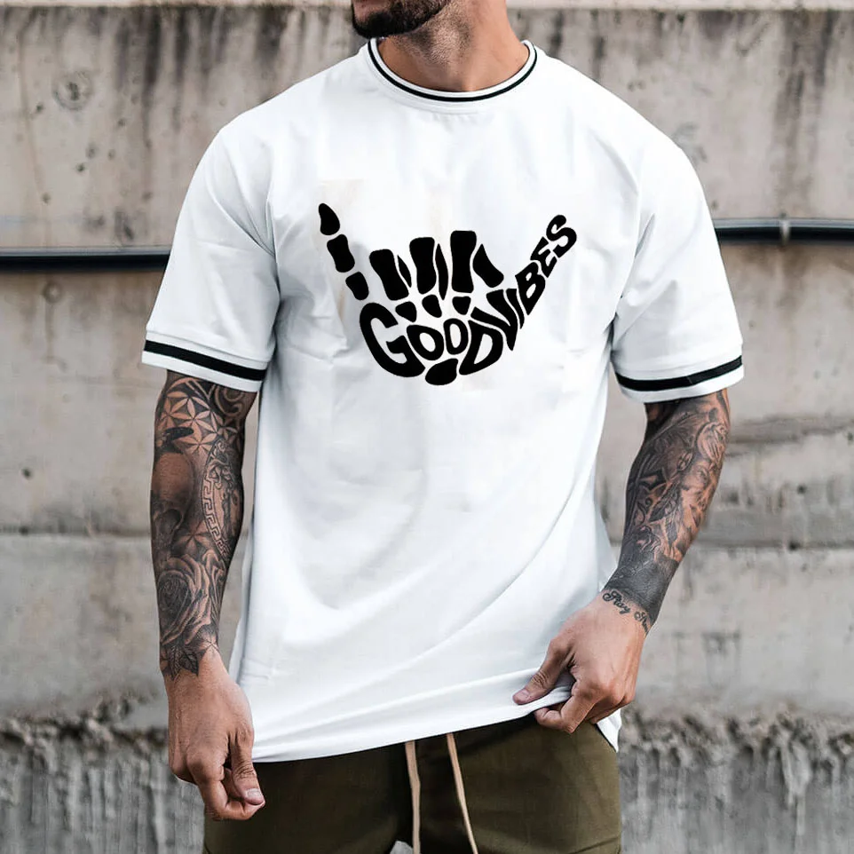 Men's Fashion Casual Finger Letter Colorblock Print T-Shirt-barclient