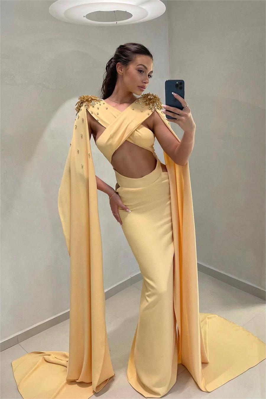 Lvs&Broner Glamorous Daffodils Sleeveless Long Pleated Prom Dress Online With Beadings