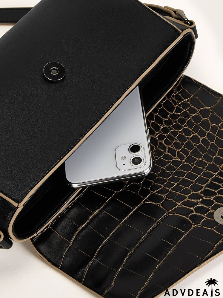 Croc Embossed Flap Crossbody Bag