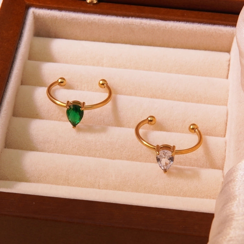 Tropical Minimalist Cool Style Triangle Geometric 304 Stainless Steel Artificial Rhinestones 18K Gold Plated Inlay Open Rings