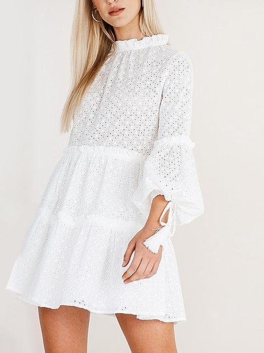 2018 White Long Sleeve Mini Dress