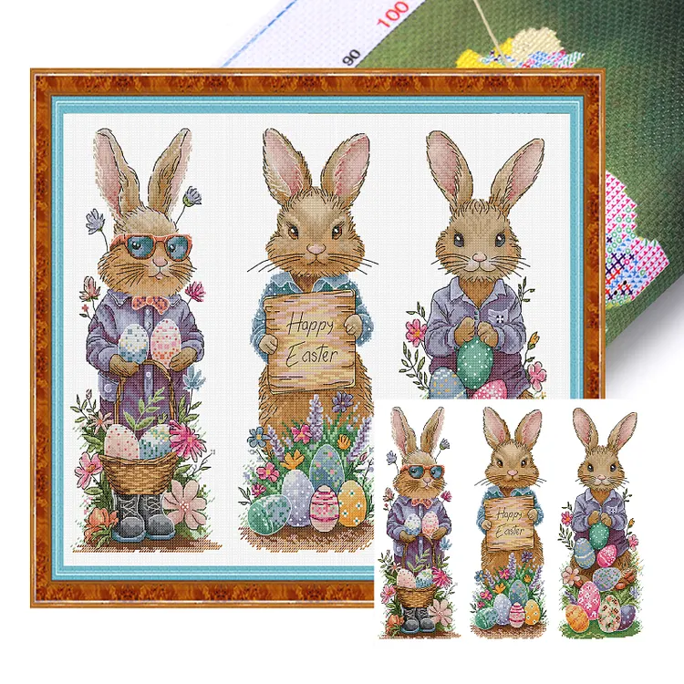 【Joy Sunday Brand】Three Easter Bunnies 48*41cm 14CT Stamped Canvas Cross Stitch gbfke