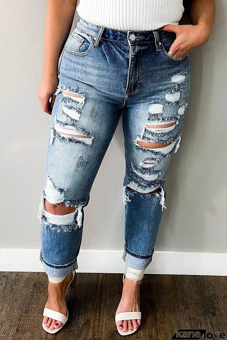 Plus Size Distressed Slit Vintage Jeans