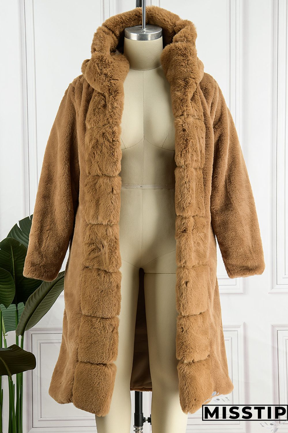 Brown Casual Solid Patchwork Cardigan Hooded Collar Outerwear