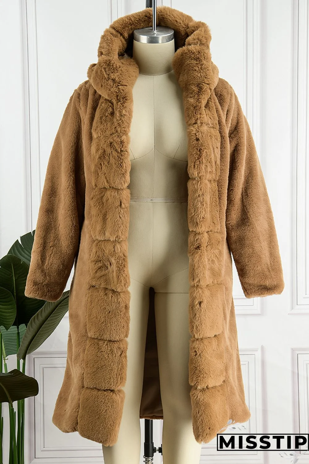 Brown Casual Solid Patchwork Cardigan Hooded Collar Outerwear