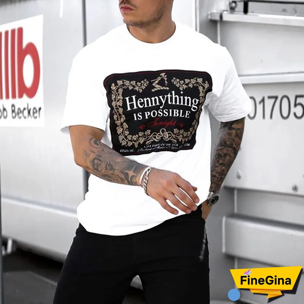 Men's Trendy White Letter Print Round Neck Short Sleeve T-Shirt