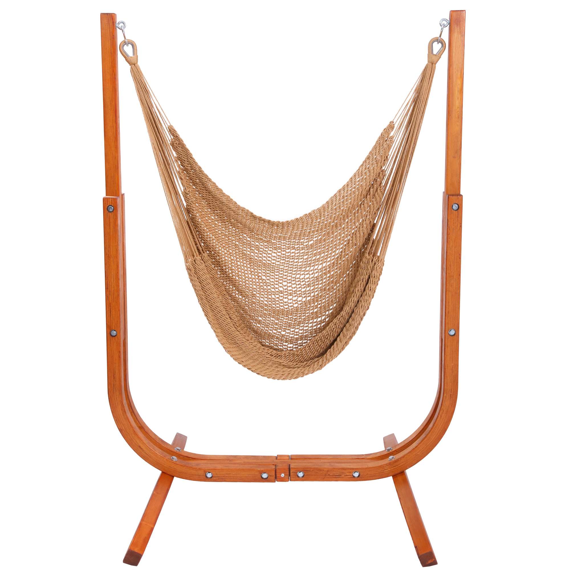 Jumbo Haven Lounger - Caribbean Rope Hammock Chair with Wooden Stand(Soft Tan)