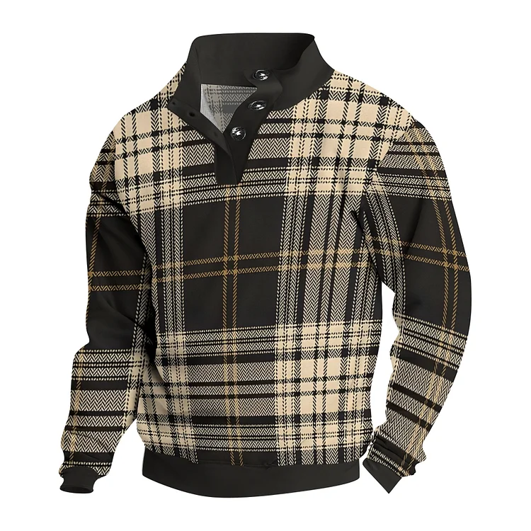 Men's Multi Color Stripes Casual Printed Button Stand Collar Sweatshirt