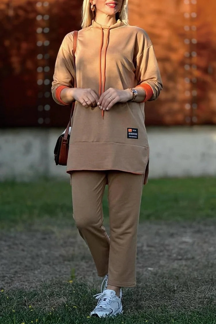 Women's long contrast color sweatshirt suit