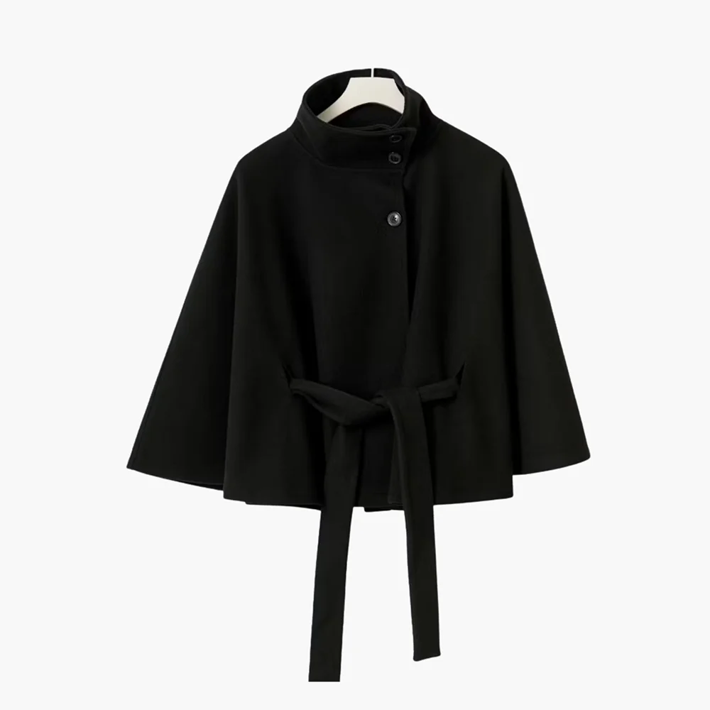 2025 Autumn and Winter New Stand Collar Button Belt Windbreaker Jacket