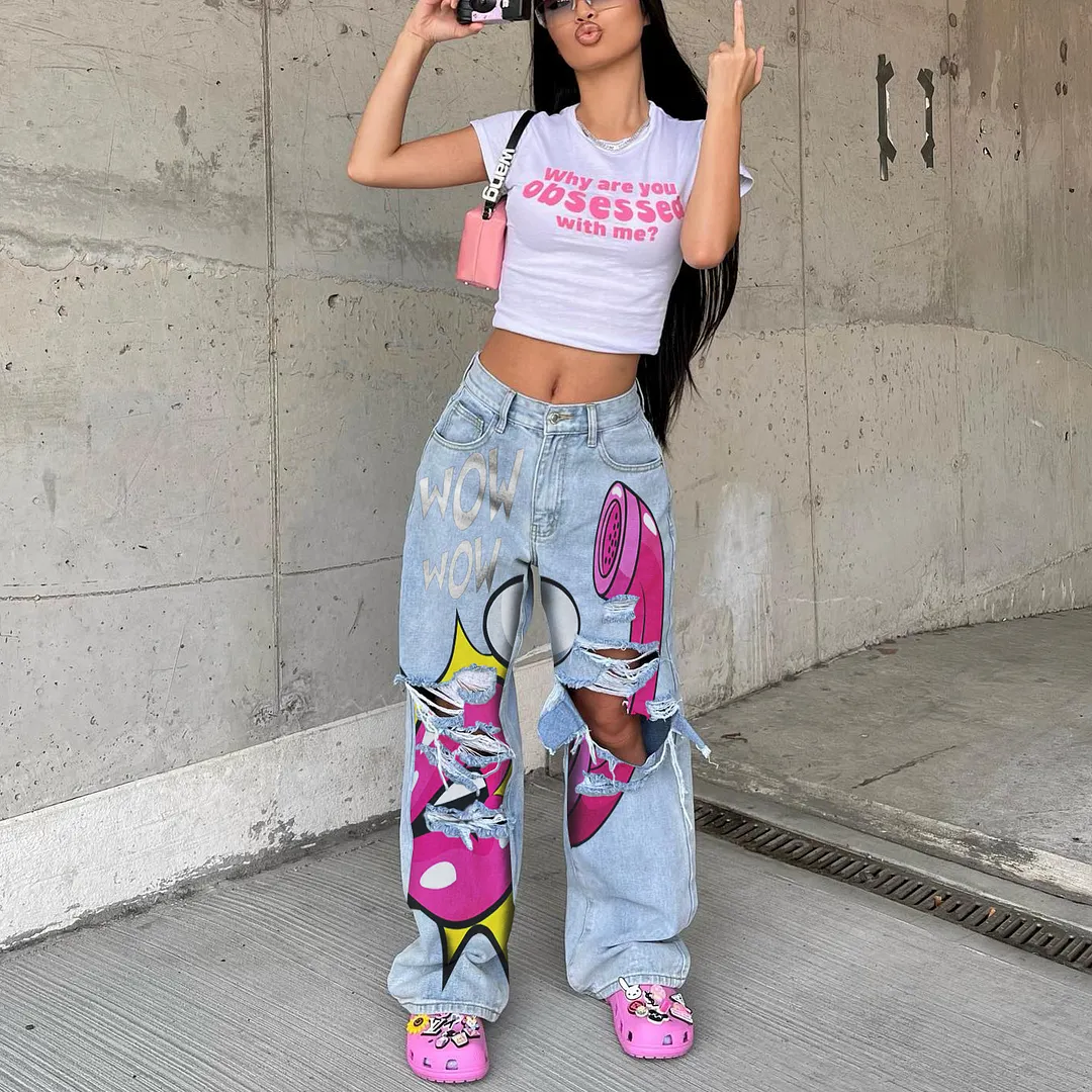 Street high waisted bucket shaped jeans