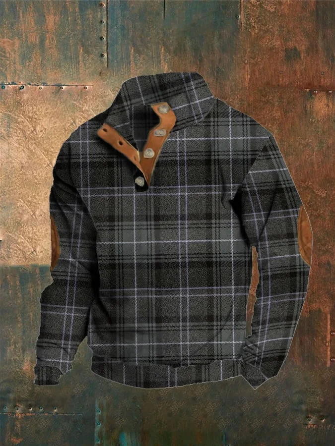 Men'S Striped Print Button Casual Sweatshirt