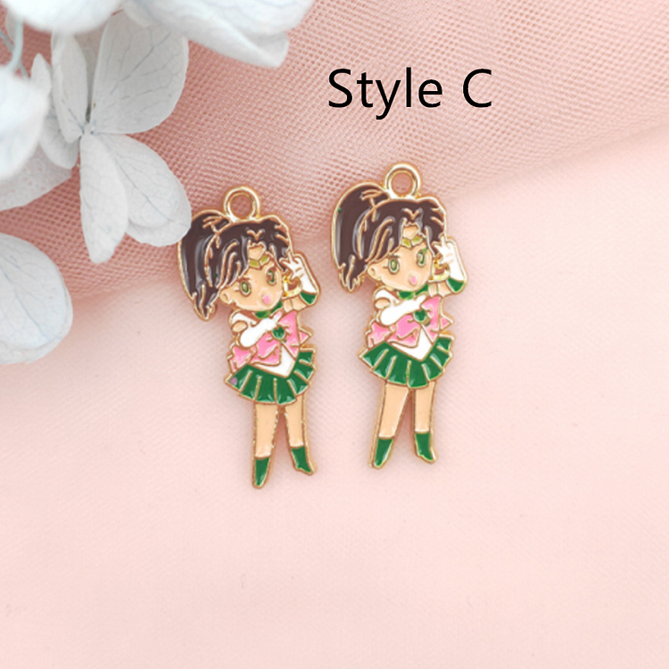 10pcs Alloy Figure Dripping Charm Pendant Necklace Keychain Pendant Earrings DIY Japanese Cartoon Anime Girl Handmade Keychain Necklace