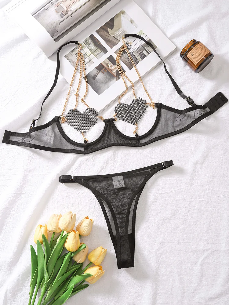 Eva's Dazzling Metal Chain Lingerie Set