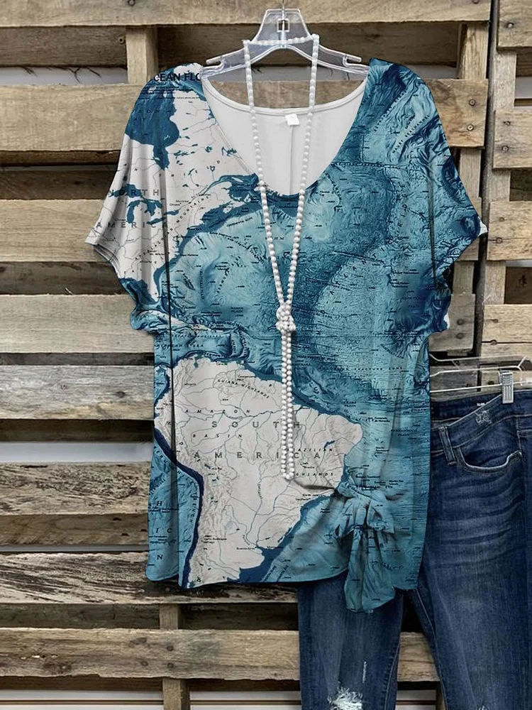 Map print Shirts & Tops-Mayoulove