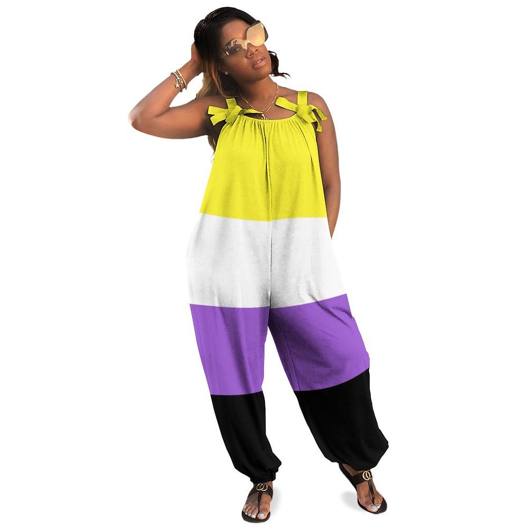 Non Binary Pride Flag Boho Vintage Loose Overall Corset Jumpsuit Without Top