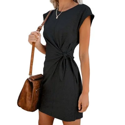 Women's Collar Band Loose Short Sleeve Dress
