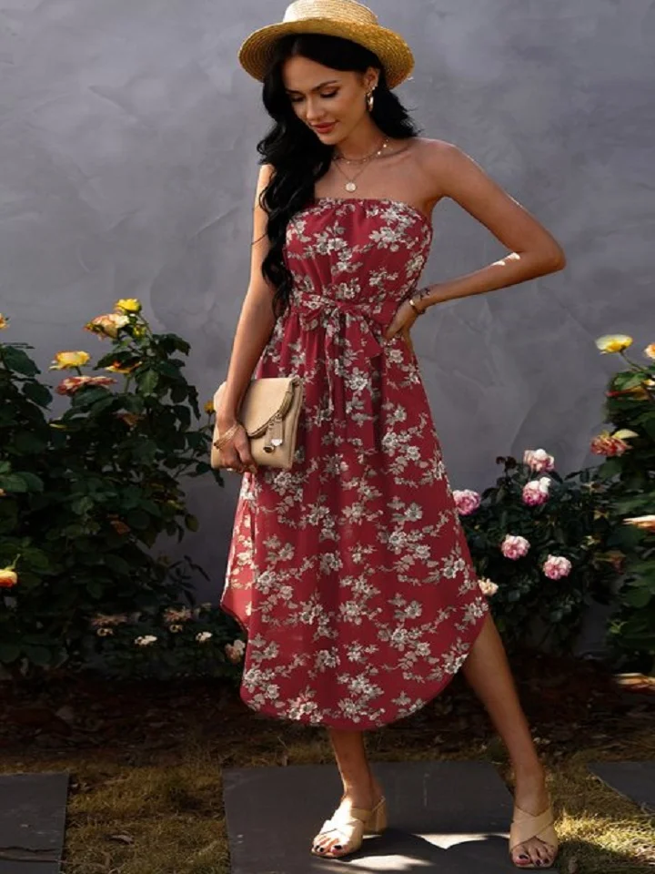 Printed Fashion Chest Wrap Backless Skirt