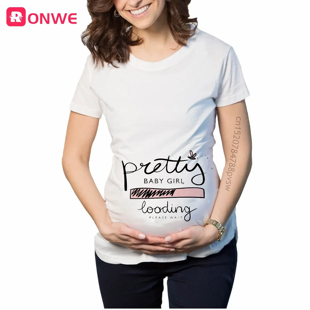 Baby Girl Loading Women Pregnant Printed T Shirt Mom Maternity Short Sleeve Pregnancy Announcement Tops Tee Funny Clothes