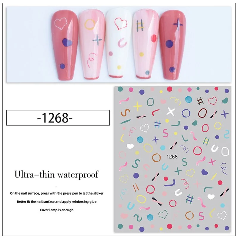Nail Stickers Back Glue Multiple Color Cute Cartoon Round Symbol Designs Nail Decal Decoration Tips For Beauty Salons-Nail Inspo