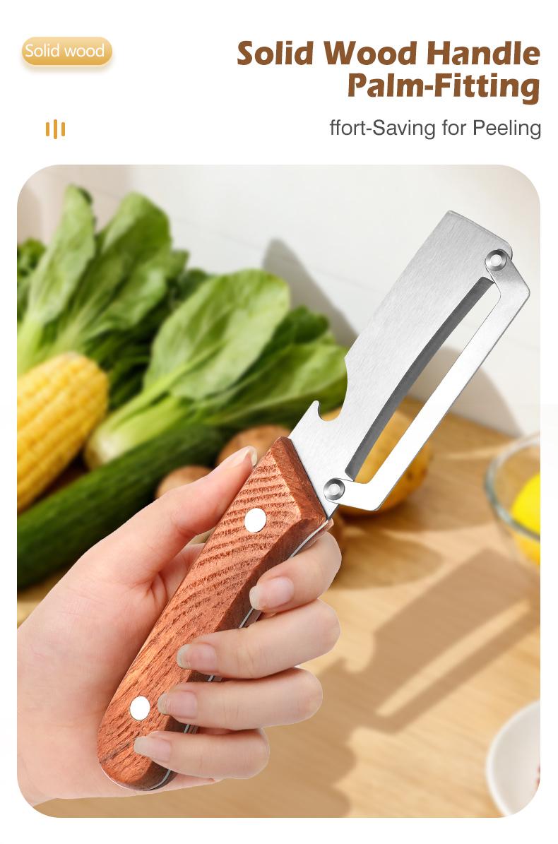 Wooden-Handled Stainless Steel Sharp Peeler with Built-In Bottle Opener for Fruits & Vegetables Ergonomic Non-Slip Handle Long-Lasting Construction Essential Kitchen Tool Wooden-Handled Stainless Steel Sharp Peeler with Built-In Bottle Opener for Fruits & Vegetables Ergonomic Non-Slip Handle Long-Lasting Construction Essential Kitchen Tool